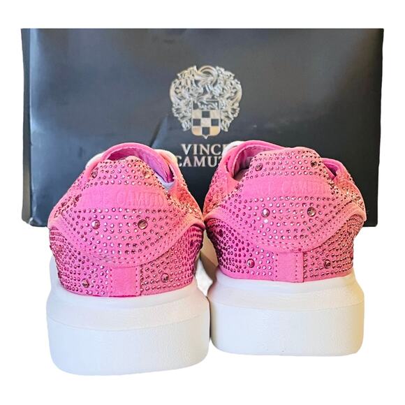 NEW Vince Camuto Studded PLATFORM SNEAKERS Girls 3 Pink Rhinestone Lace Up SHOES - Picture 5 of 10